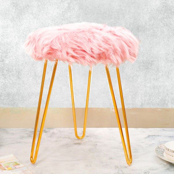 Comfortable and Soft Texture Round Pink Fur Stool - Main Image