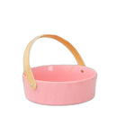 Ceramic Round Pink Fruit Basket With a Wooden handle
