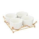 Ceramic White Bowl Set With Metal Stand (set of 4)