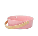 Ceramic Round Pink Fruit Basket With a Wooden handle