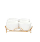 Ceramic White Bowl Set With Metal Stand (set of 4)