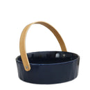 Ceramic Round Blue Fruit Basket With a Wooden handle