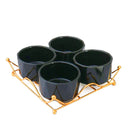Ceramic Black Bowl Set With Metal Stand (set of 4)